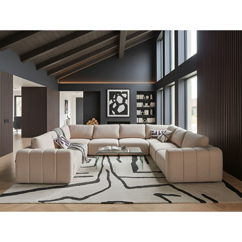 Beyza 8 Seater Corner Sofa, Beige Boucle