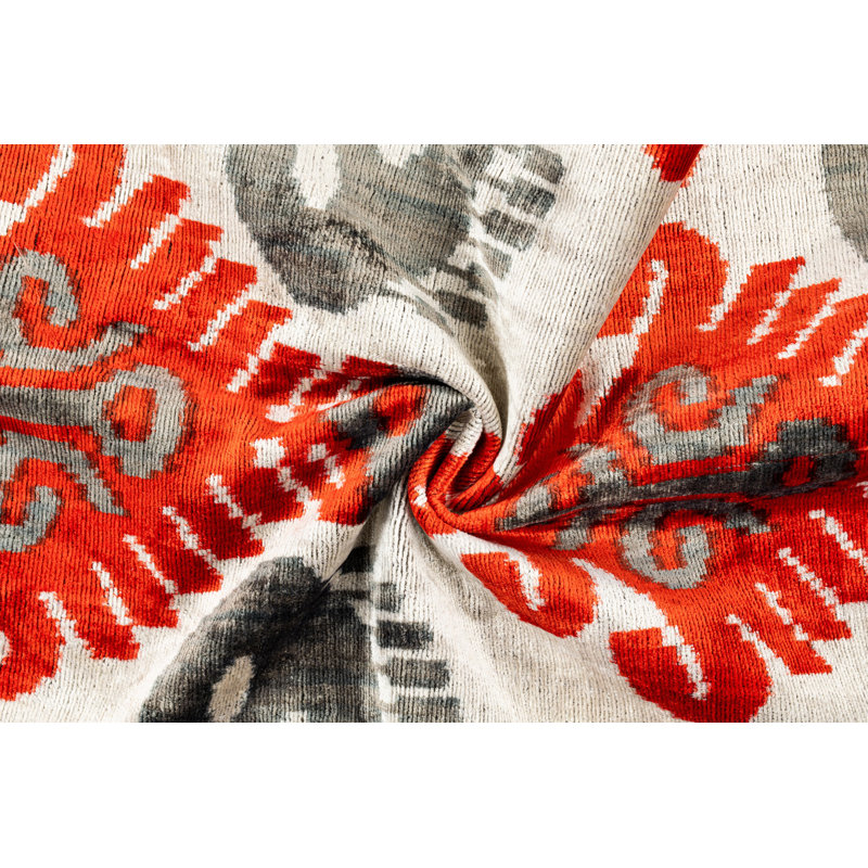 Silk Lumbar Rectangular Pillow Cover & Insert, Gray/Orange/Geometric/Floral