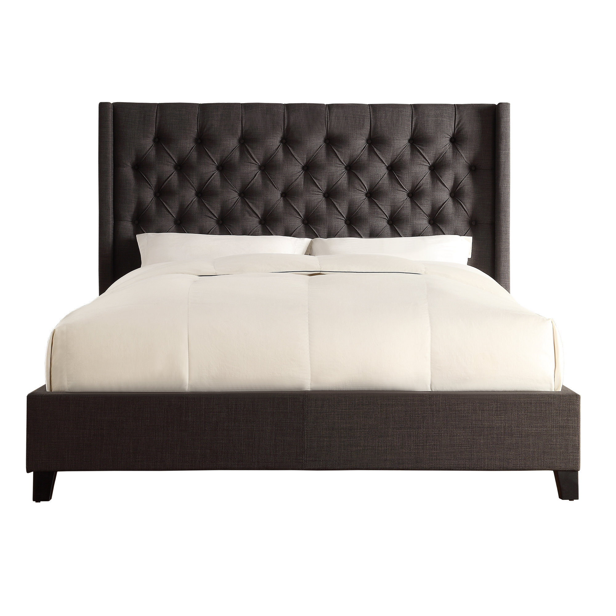 Kaster Upholstered Wingback Bed, King, Heathered Dark Grey Linen