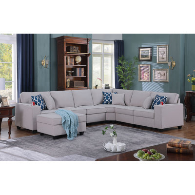 Canapé modulaire en L gris clair de 7 po avec repose-pieds et porte-gobelet Cooper