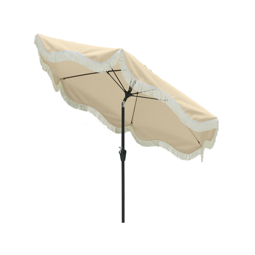 Hasaam 101.97'' Tilt Market Umbrella with Fringe Outdoor Tassel Ebern Designs Fabric 