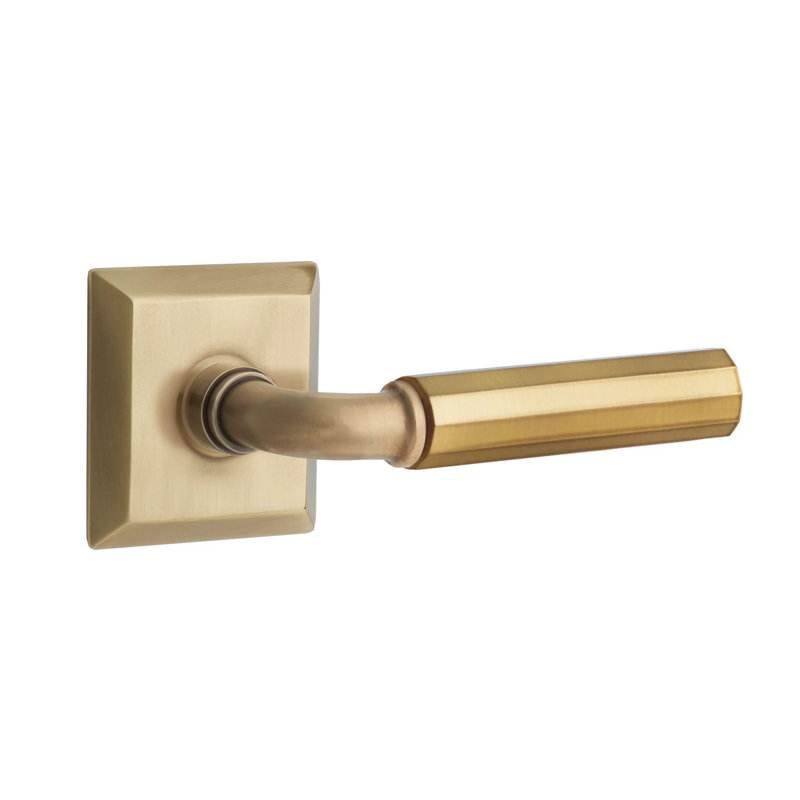 Mortaise intérieure Emtek Select Passage avec rosette Quincy et tige R-Bar, levier à facettes, Gauche, Nickel poli