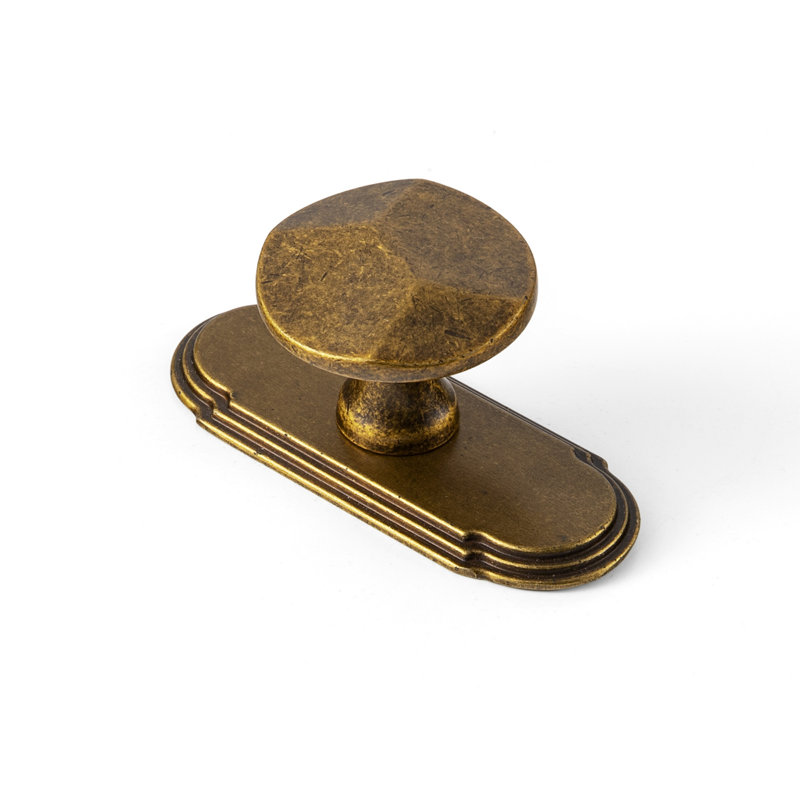 Poignée champignon 1,3 po de diamètre avec plaque arrière - G014, Laiton antique