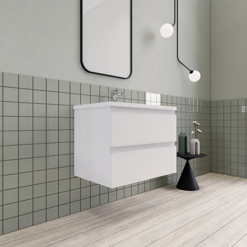 Meuble-lavabo flottant moderne simple Alcester Ivy Bronx, Blanc lustré