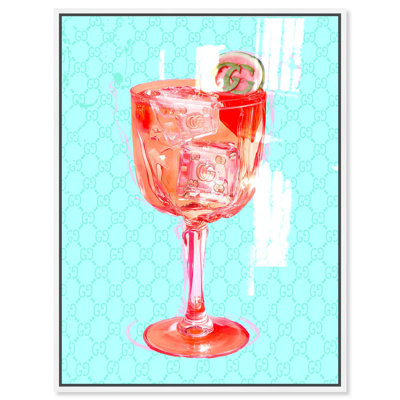 Oliver Gal Watermelon Spritz Rome Glam & Bar - Hand-Applied Glass Coat Framed Canvas Art