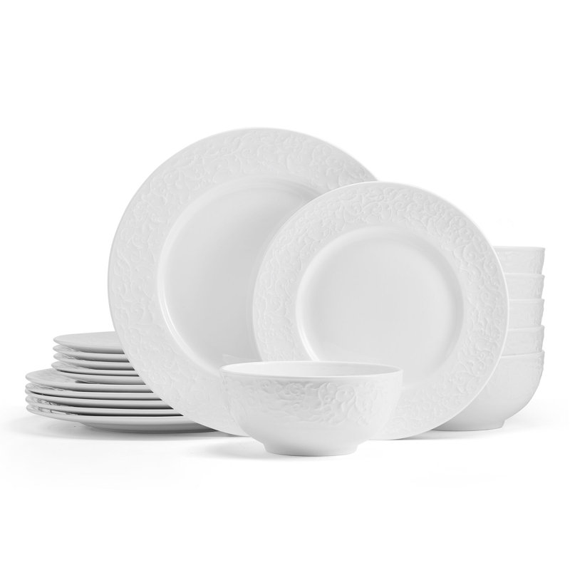 Embossed Parchment 18-Piece Chip-Resistant Bone China Dinnerware Set, Service for 6