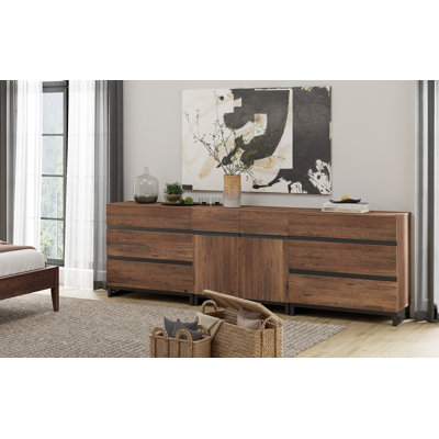 Aadam 3-In-1 Dresser For Bedroom, Modern Storage Organizer With Adjustable Shelf And 6 Drawers, Mid-Century Wooden Chest Of Drawers With Metal Base, For Living Room, Nursery, Hallway