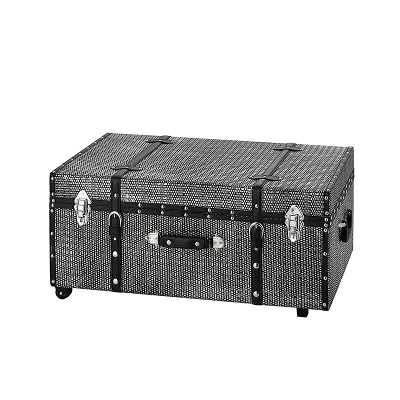 Texture Brand Designer Trunk with Wheels - Woven Rattan, Grey Nickel