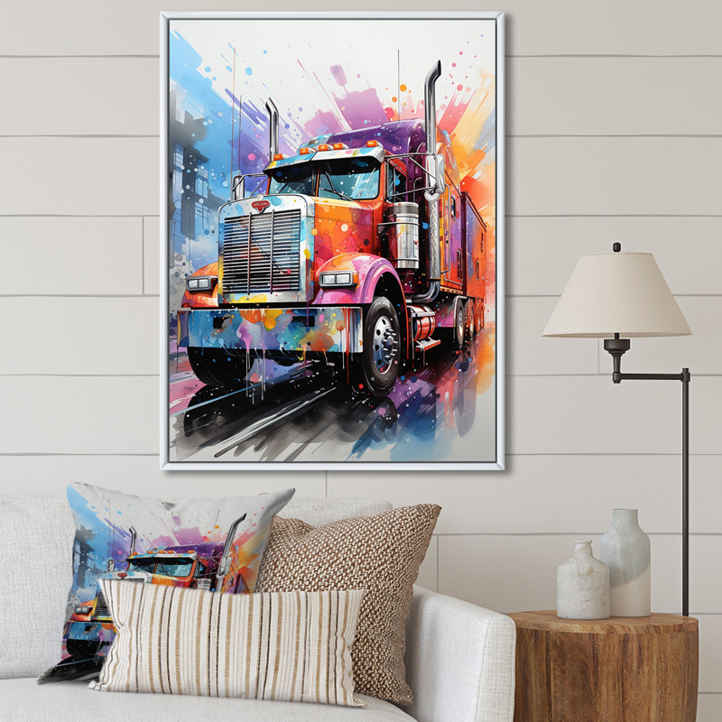 Semi Truck Rebel Rumble I, reproduction d'art sur toile, H 20 po x l 12 po x P 1 po, Cadre flottant blanc