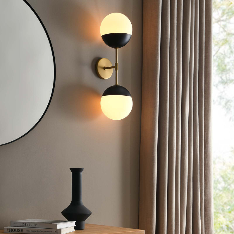 Modway Stellar 2-Light Wall Sconce, Satin Brass