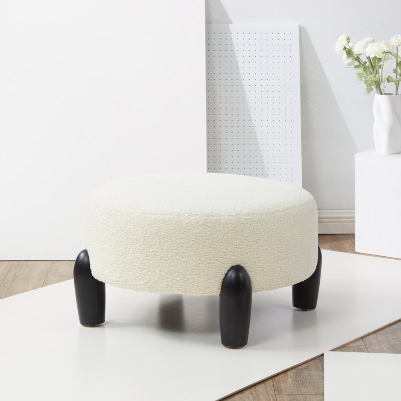 Repose-pieds rond scandinave Geddes, Sherpa ivoire, Noir, noir, noir, noir