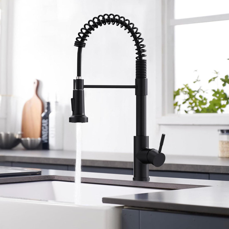 Kitchen Faucet With Pull Down Sprayer Single Hole Spring Kitchen Sink Faucet, Suitable For Farmhouses, RV, Laundry Room, Outdoor, And Campers. Llave Para Fregadero De Cocina
