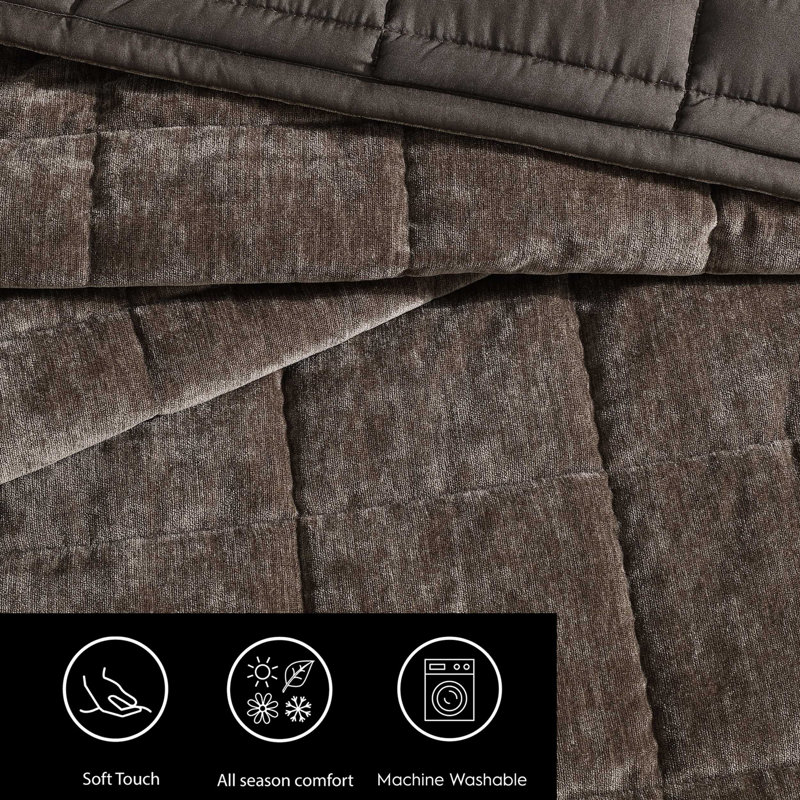 Vera Wang Chenille Box Solid Reversible Quilt Set, Chocolate Brown, King Quilt + 2 King Pillowcases