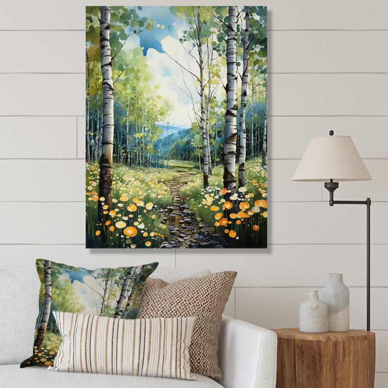 «Forest Silent Symphony Pointillism I», art mural sur toile à motif floral, H 40 po x l 30 po x P 1,5 po, Toile tendue