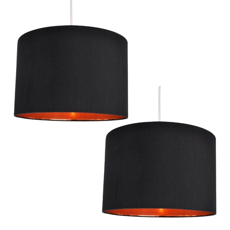 20cm H Silk Drum Pendant Shade, Black/Copper