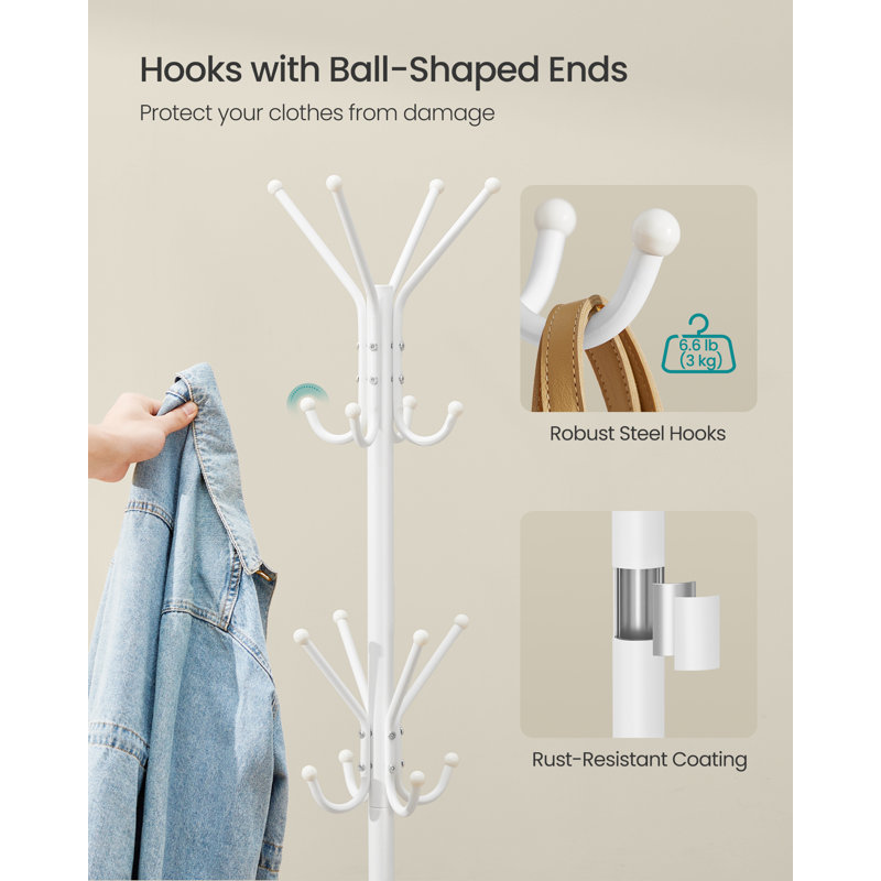 Steel Freestanding 16 - Hook Coat Rack, White