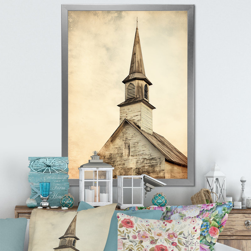 «Church Spire Faith», art mural rétro, Cadre simple argenté, H 32 po x l 24 po x P 1 po