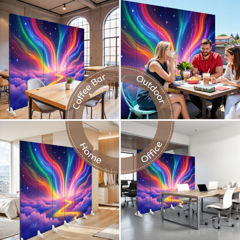 Paravent 6 panneaux à cloison pliable Royal Vibrant Rainbow Light, 6, H 71 po x l 96 po x P 1 po