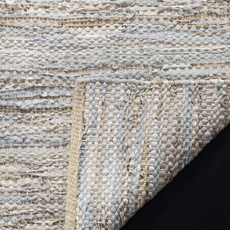 Borman Vintage Leather Hand Woven Leather/Cotton Solid Color Rug in Beige, Rectangle 9' x 12'