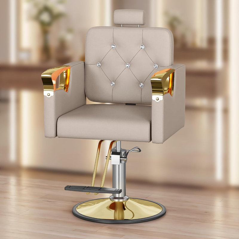 Barber Chair For Hair Stylists, Hydraulic Styling Chair With Heavy Duty Pump  (Gray-Gold), Gold, Gray  