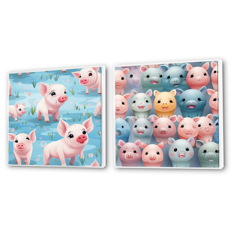 Papier peint mignon avec  pour enfants - animaux, ensemble de 2 collages carrés, H 36 po x l 73 po, Cadre flottant blanc