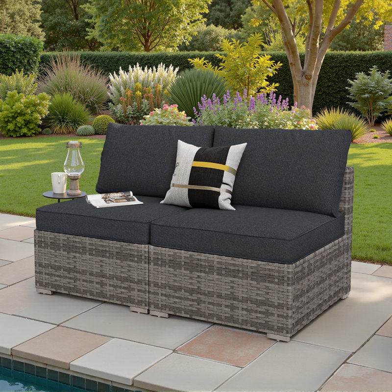 Ensemble modulaire d'extérieur en osier avec coussins Chappotin, Noir