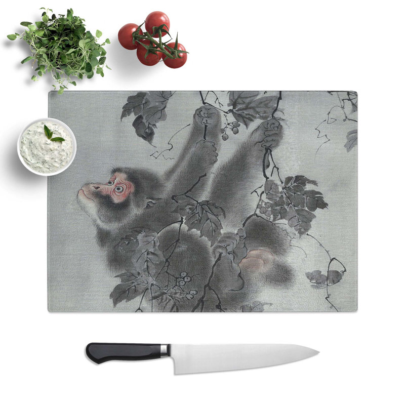 Glass Monkey Hanging From A Tree by Kawanabe Kyosai Chopping Board, 28.5 cm W x 20 cm L