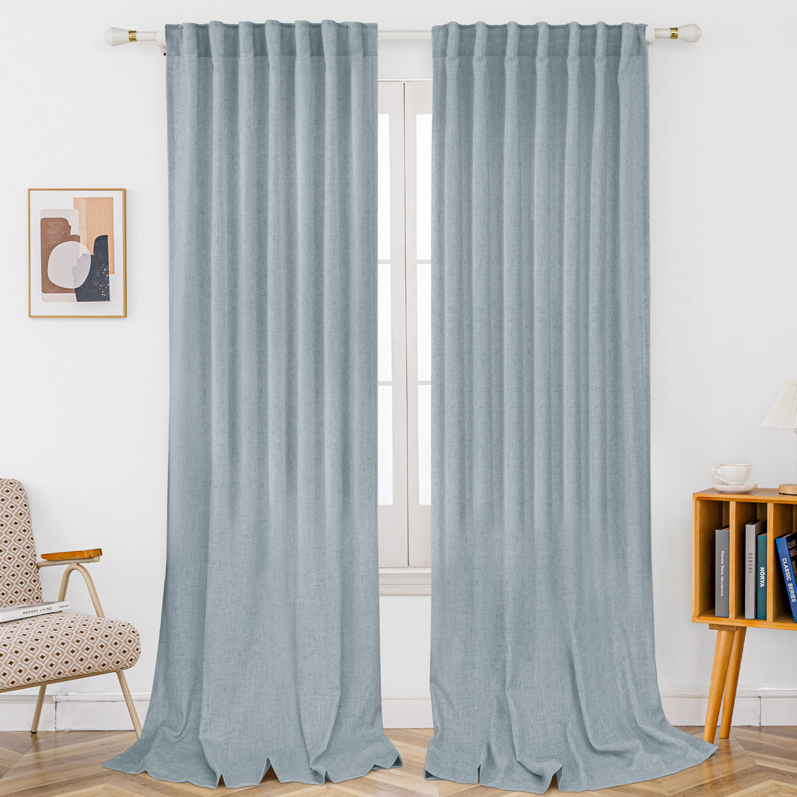 Toyoko Semi-Sheer Linen Blend Curtain Set, 52" W x 120" L, Stone Blue