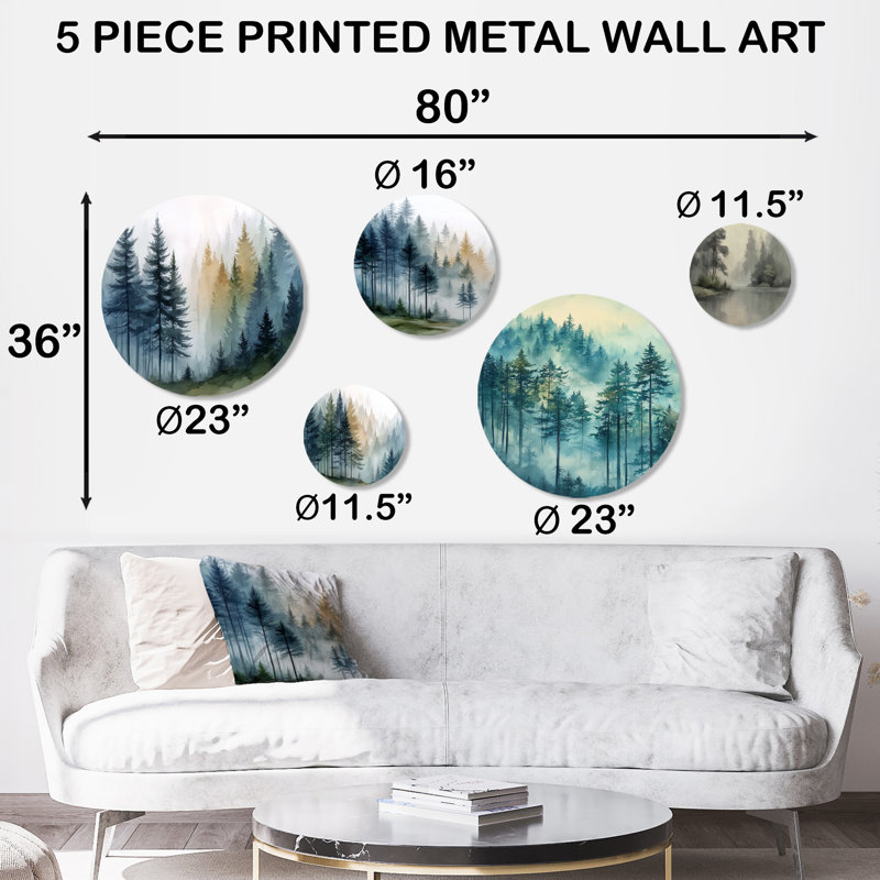 Morning Fog Pine Tree Mountain Trail - ensemble d'art mural en métal pin 5