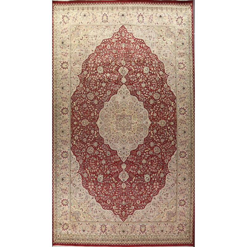 Tapis Tabriz rouge noué à la main 12 x 18