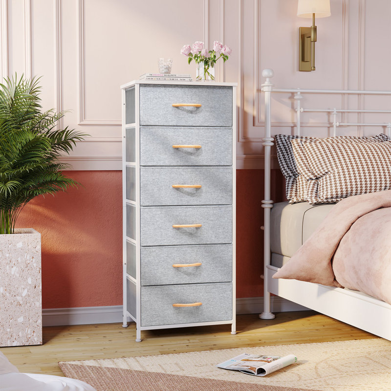 Annyka 6 Drawer Lingerie Chest, White and Light Gray, White/Light Gray