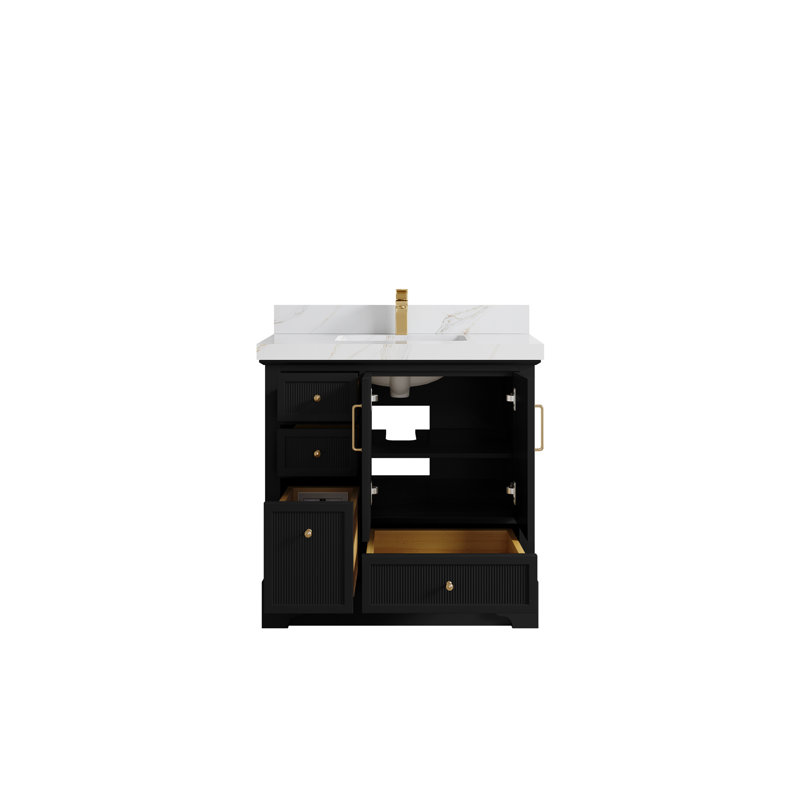 Meuble-lavabo simple 36 po avec plateau Alys, Sienne Calacatta
