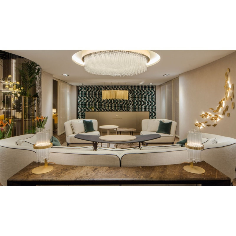 Lustre rond rond en verre clair, Transparent, Argent mat, H 5 po x l 55 po x P 55 po