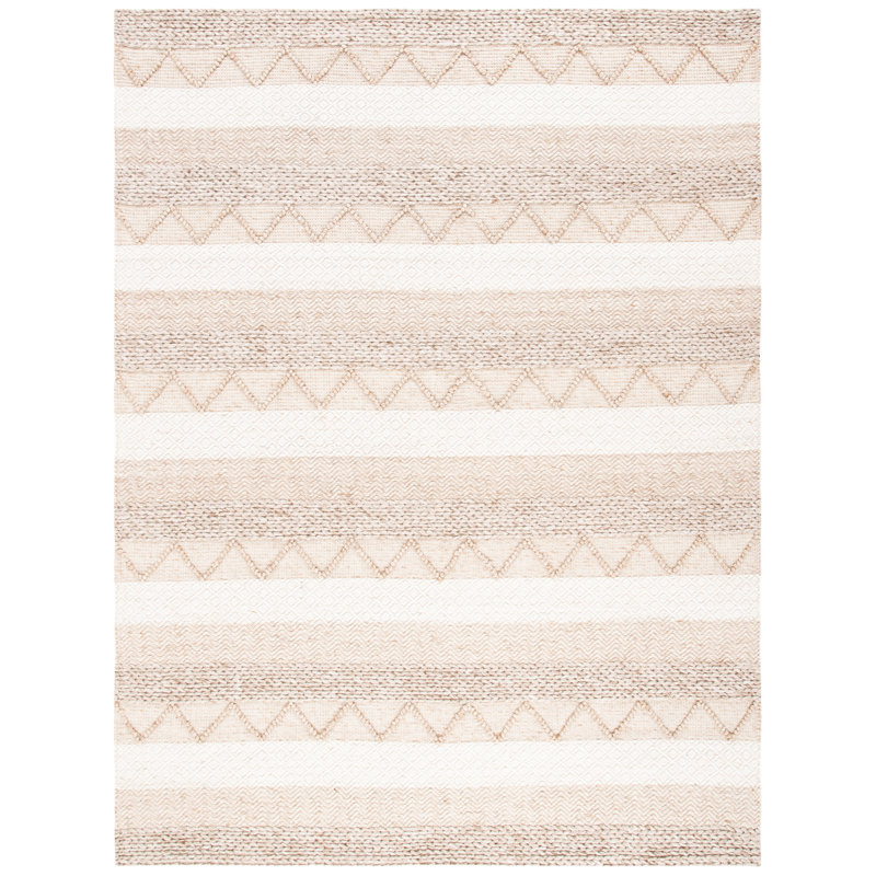 Laine tissée à la main / viscose / coton jacques. Tapis rayé beige, Rectangle 8 pi x 10 pi