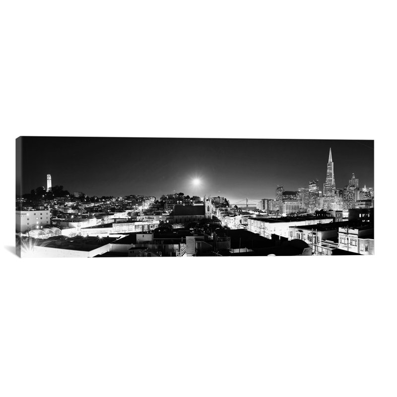 « san francisco panoramique horizon cityscape (night) », reproduction de photo sur toile, H 12 po x l 36 po x P 1,5 po