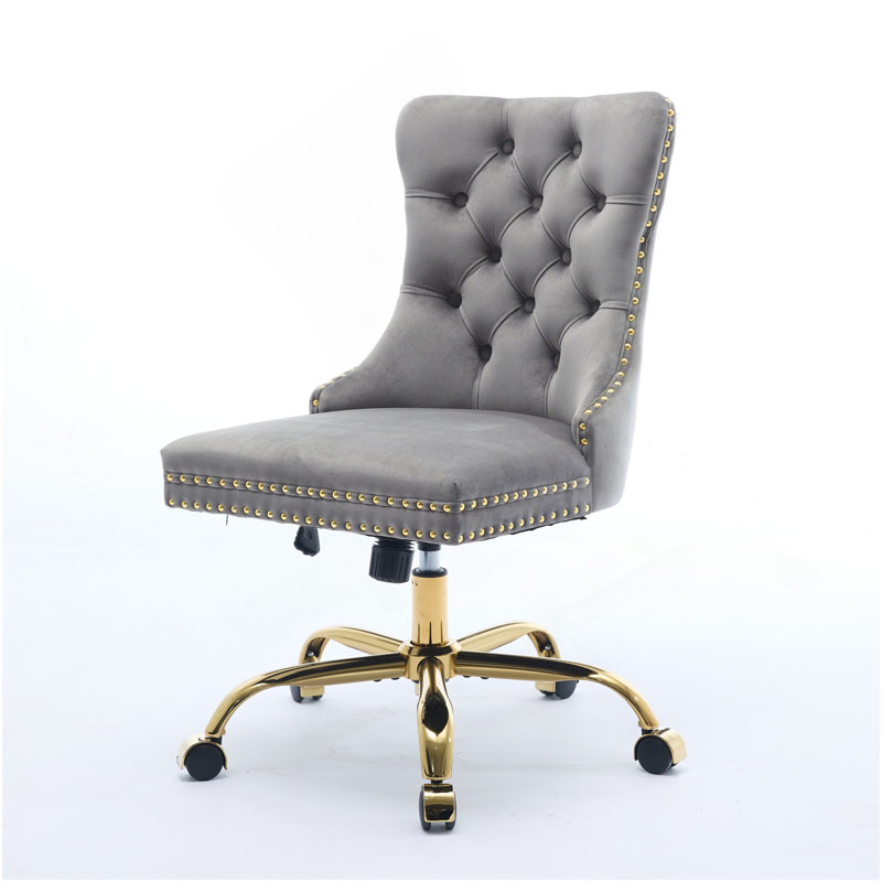 Fauteuil de bureau à siège large W26,4 pouces, fauteuil de bureau à lapin artificiel avec base en métal, fauteuil de bureau pivotant réglable, fauteuil de coiffeuse (violet)