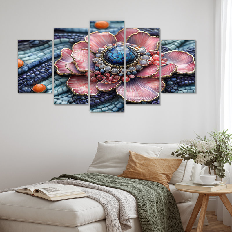 «Pink Delicate Glazes» accentué de bleu - ensemble d'art mural de poterie marocaine