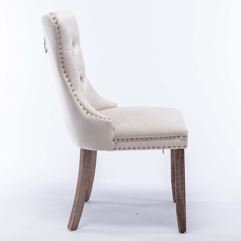 Gaje Velvet Side Chair, Beige, Natural