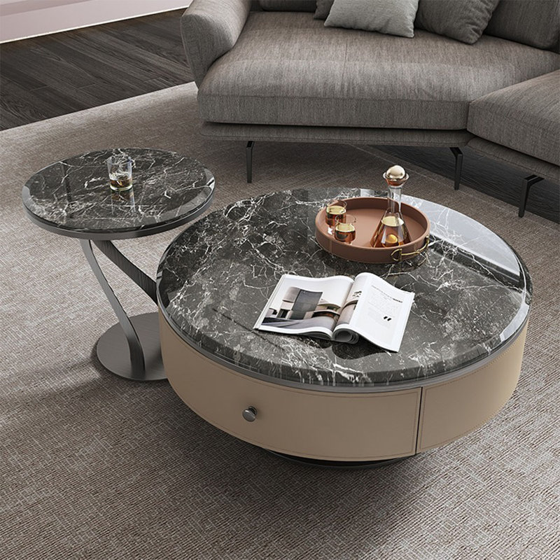 Table basse ronde en pierre micro-cristalline, Noir, noir, noir, noir, H 15,4 po x L 31,5 po x l 31,5 po