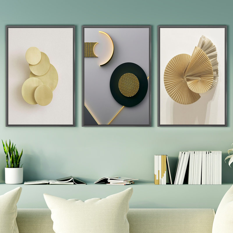 Abstrait moderne - ensemble de 3 reproductions de photos sur toile, Noir, H 16 po x l 36 po x P 1,5 po
