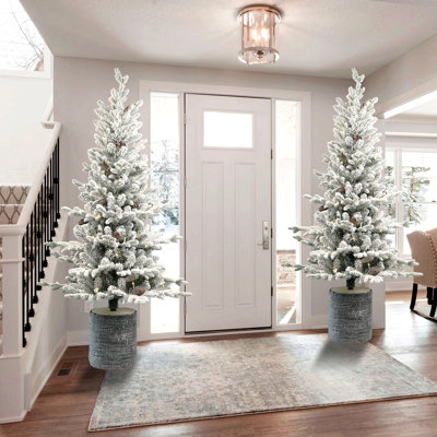 Flocked Christmas Tree With Pot Base, Warm White Led Lights, Tips, Pe+Pvc Branches With Pine Cones – Small Prelit Holiday Tree For Tabletop, Entryway