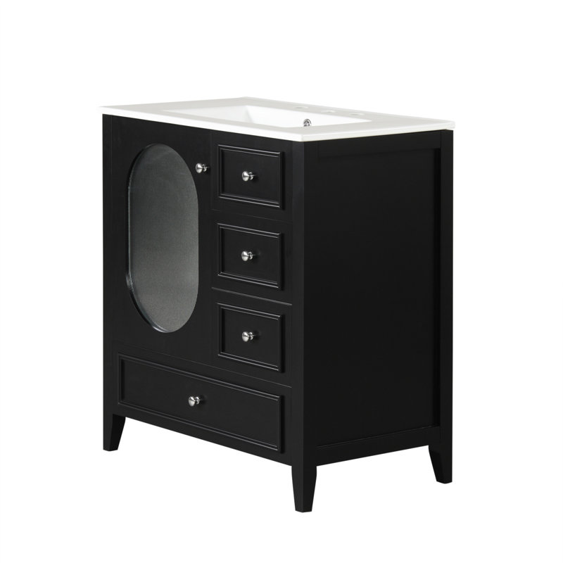 Meuble-lavabo sophistiqué avec des matériaux de qualité et un grand espace de rangement, Noir, noir, noir, noir