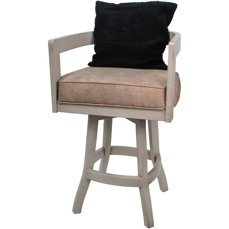 Megill Swivel Wood Extra Tall Bar Stool - Vinyl With A Pillow, Sand, Bar Stool (30" Seat Height), Beige