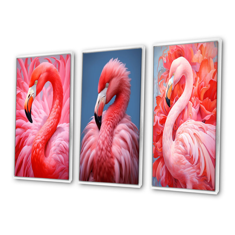 Ensemble de salon mural Theophania - Flamingo, H 28 po x l 36 po, Cadre flottant blanc