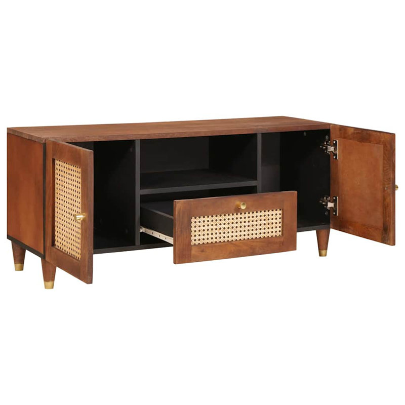 TV Cabinet with Drawer with Shelf Brown Solid Mango Wood Home Furniture