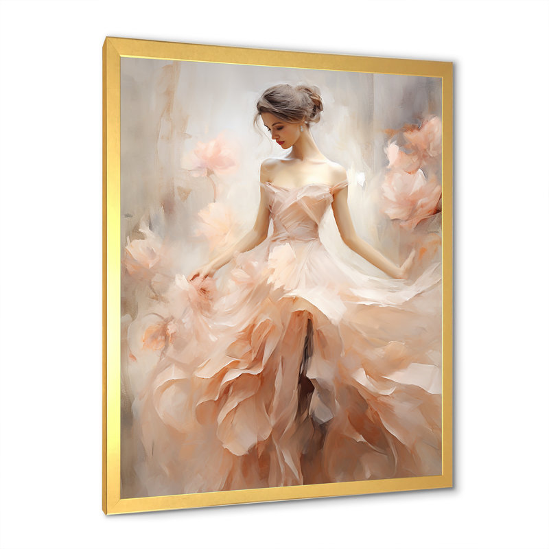 «Peach Classical Carnation mouvements», reproduction sur toile, Cadre doré simple, H 20 po x l 12 po x P 1 po