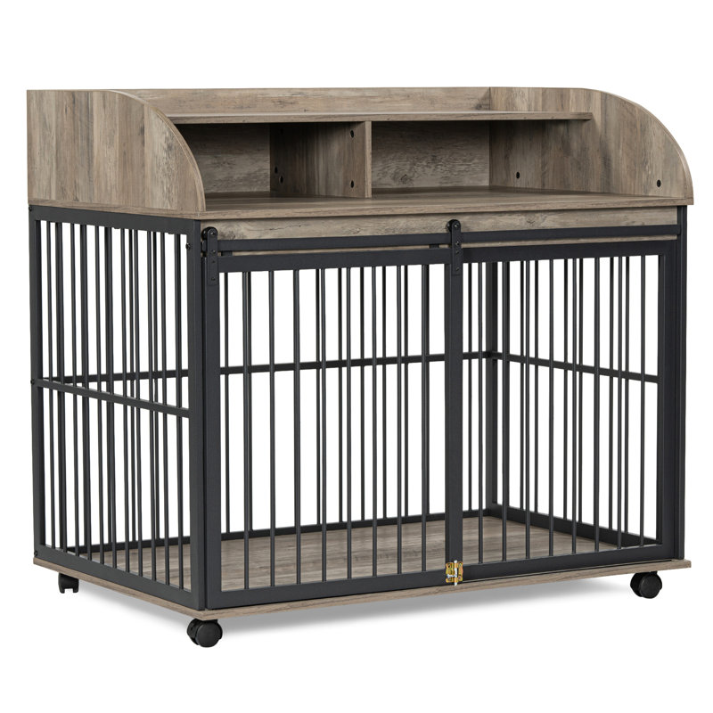Large Dog Cage With Sliding Door And Robust Build, Grey Frame,