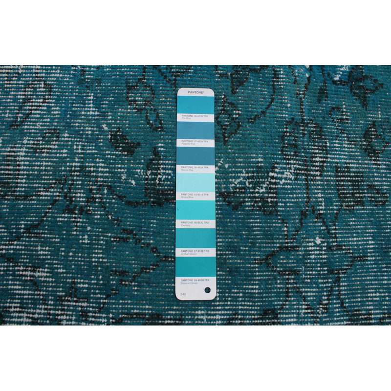 Tapis unique en laine turquoise 6 pi 9 po x 10 pi 2 po One Age of a Kind Jarrard
