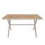 Table de salle à manger en teck avec structure en acier beige, table de patio rectangulaire de 55,12 po avec pieds en forme de X, résistante aux intempéries pour la cour, le jardin, la terrasse et la piscine