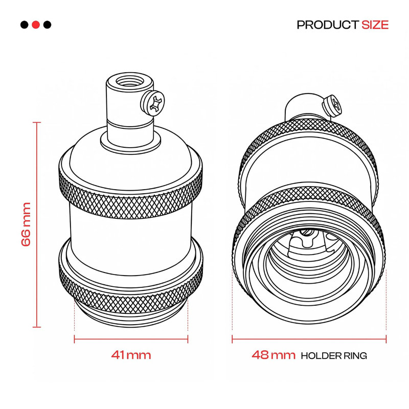Vintage Industrial E27 Metal Lamp Holder with Shade Ring, Edison Screw Threaded Bulb Socket for DIY Pendant Lighting, Black